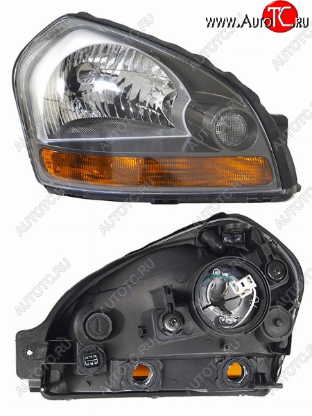 1 459 р. Правая фара передняя SAT (желтый габарит) Hyundai Tucson JM (2004-2010)  с доставкой в г. Пермь
