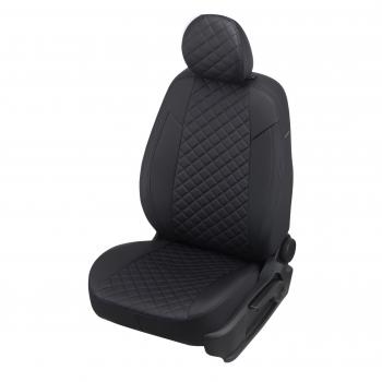 Чехлы сидений (экокожа, ЗСиС 60/40 + вырез под подлокотник) AUTOPILOT Ромб Hyundai Tucson  JM (2004-2010), KIA Sportage  2 JE,KM (2004-2008) (черный/строчка синяя)