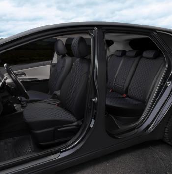 8 749 р. Чехлы сидений (экокожа, ЗСиС 60/40 + вырез под подлокотник) AUTOPILOT Ромб  Hyundai Tucson  JM (2004-2010), KIA Sportage  2 JE,KM (2004-2008) (черный/строчка синяя)  с доставкой в г. Пермь. Увеличить фотографию 5