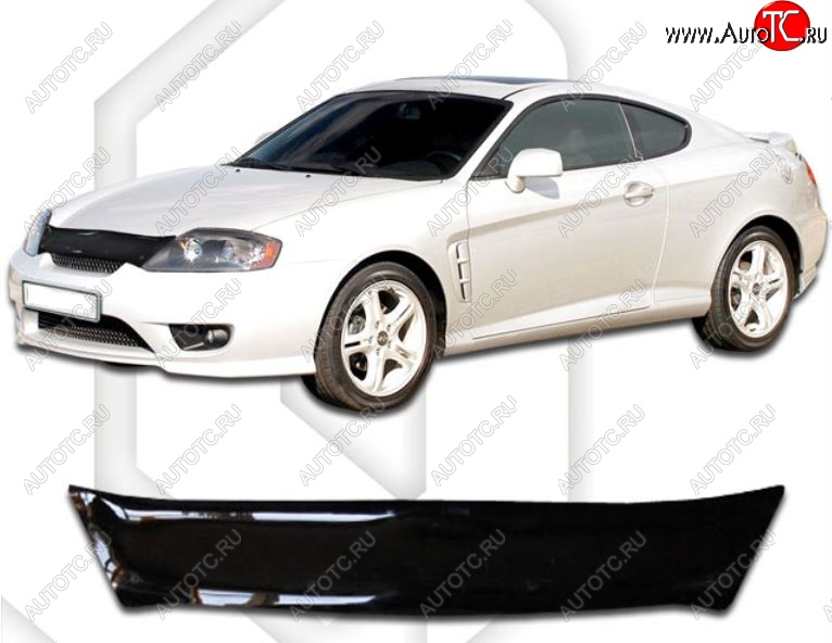 1 759 р. Дефлектор капота CA-Plastic Hyundai Tuscani (2002-2008) (Classic черный, Без надписи)  с доставкой в г. Пермь
