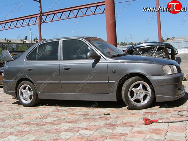 4 849 р. Пороги накладки Racer Hyundai Accent 2 LC седан дорестайлинг (ТагАЗ) (1999-2012) (Неокрашенные)  с доставкой в г. Пермь