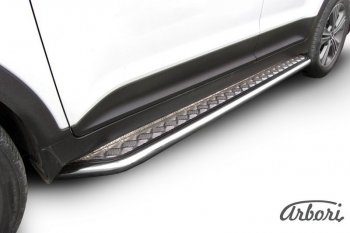 Защита штатных порогов с листом Arbori (труба - нержавейка d42, лист - алюминий) Hyundai Creta GS рестайлинг (2019-2021)