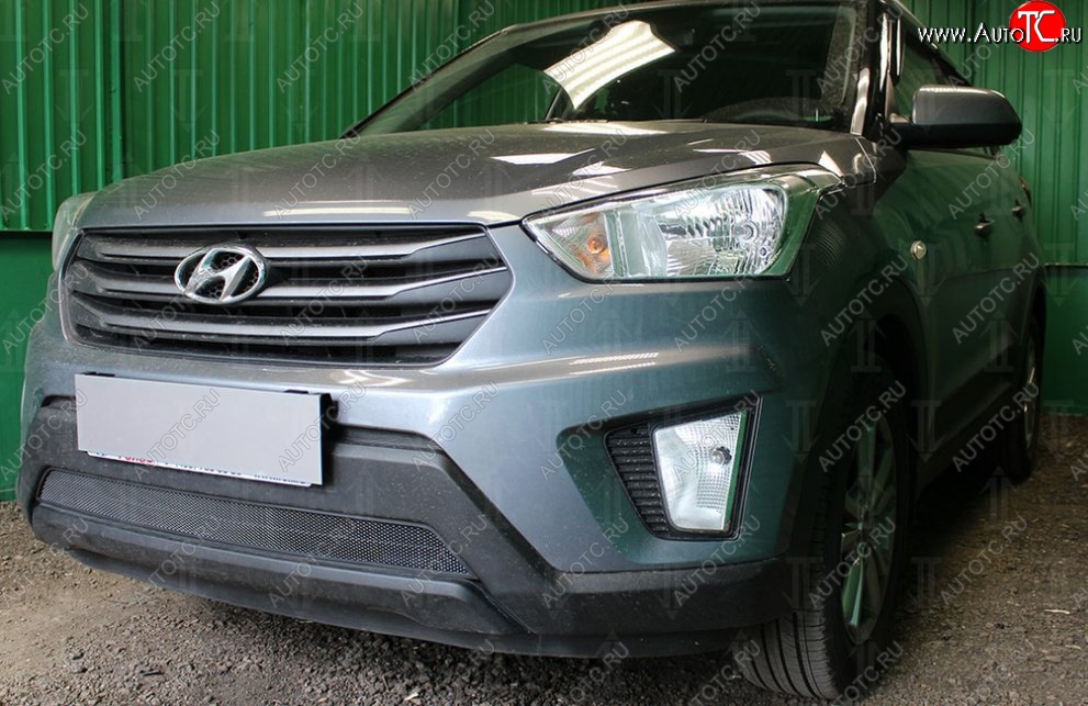 1 469 р. Защитная сетка на бампер Russtal (черная) Hyundai Creta GS дорестайлинг (2015-2019)  с доставкой в г. Пермь