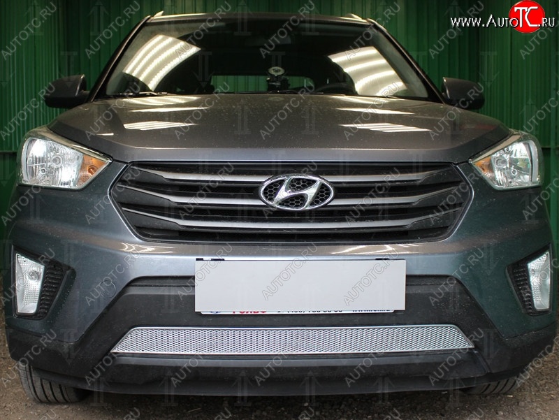 1 539 р. Защитная сетка на бампер Russtal (хром) Hyundai Creta GS дорестайлинг (2015-2019)  с доставкой в г. Пермь