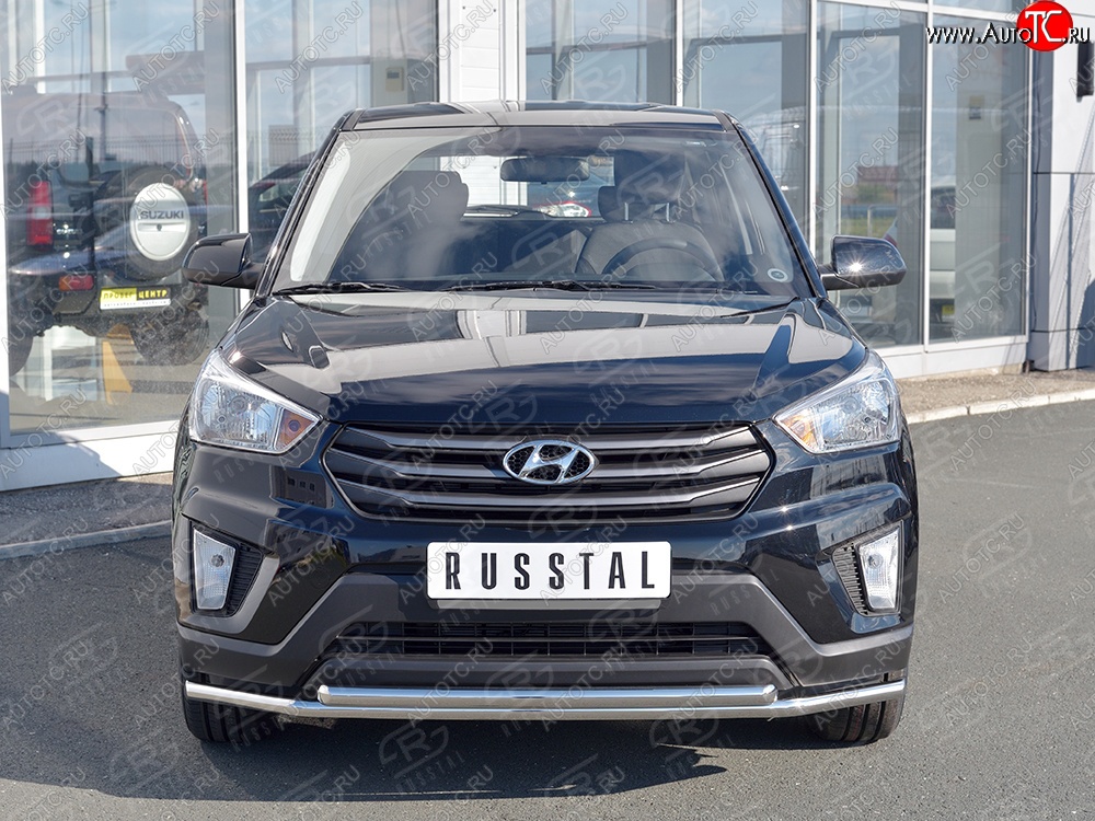 17 299 р. Защита переднего бампера (2 трубыØ42 мм, нержавейка) SLITKOFF  Hyundai Creta  GS (2015-2021) дорестайлинг, рестайлинг  с доставкой в г. Пермь