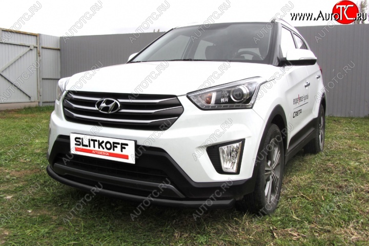 8 249 р. Защита переднего бампера Slitkoff (d57, черная)  Hyundai Creta  GS (2015-2021) дорестайлинг, рестайлинг (Цвет: серебристый)  с доставкой в г. Пермь