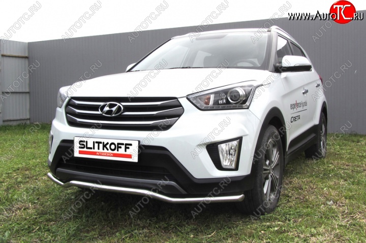 11 549 р. Защита переднего бампера из изогнутой трубы диаметром 42 мм Slitkoff  Hyundai Creta  GS (2015-2021) дорестайлинг, рестайлинг (Нержавейка, Полированная)  с доставкой в г. Пермь