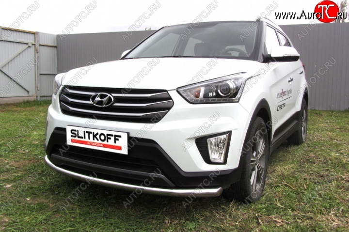 11 799 р. Одинарная защита переднего бампера диаметром 57 мм Slitkoff  Hyundai Creta  GS (2015-2021) дорестайлинг, рестайлинг (Нержавейка, Полированная)  с доставкой в г. Пермь