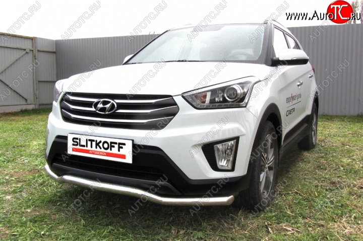 12 649 р. Защита переднего бампера из изогнутой трубы диаметром 57 мм Slitkoff  Hyundai Creta  GS (2015-2021) дорестайлинг, рестайлинг (Нержавейка, Полированная)  с доставкой в г. Пермь