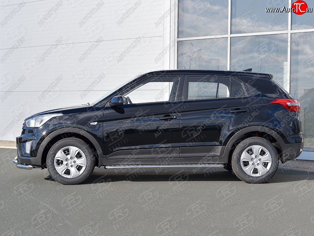 24 649 р. Порожки для ног (Ø42) SLITKOFF  Hyundai Creta  GS (2015-2021) дорестайлинг, рестайлинг (лист - алюминий, профиль - нержавейка)  с доставкой в г. Пермь