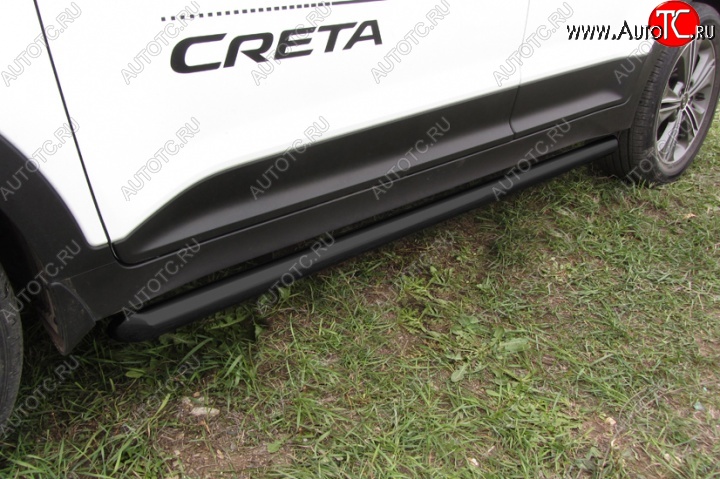 10 649 р. Защита порогов из труб d57 Slitkoff  Hyundai Creta  GS (2015-2021) дорестайлинг, рестайлинг (Цвет: серебристый)  с доставкой в г. Пермь