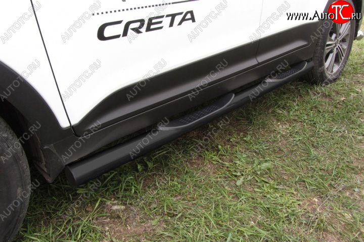 13 399 р. Защита порогов из труб d76 Slitkoff (с проступью)  Hyundai Creta  GS (2015-2021) дорестайлинг, рестайлинг (Цвет: серебристый)  с доставкой в г. Пермь
