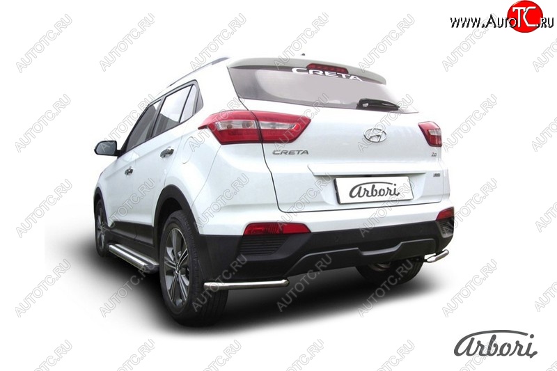 3 689 р. Защита заднего бампера Arbori (уголки, нержавейка, 1 труба d42 mm).  Hyundai Creta  GS (2015-2021) дорестайлинг, рестайлинг  с доставкой в г. Пермь