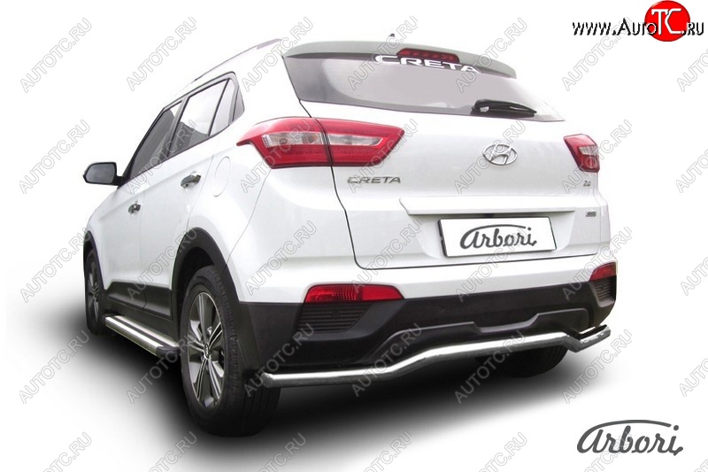5 199 р. Защита заднего бампера Arbori (скоба, нержавейка, 1 труба d57 mm). Hyundai Creta GS дорестайлинг (2015-2019)  с доставкой в г. Пермь