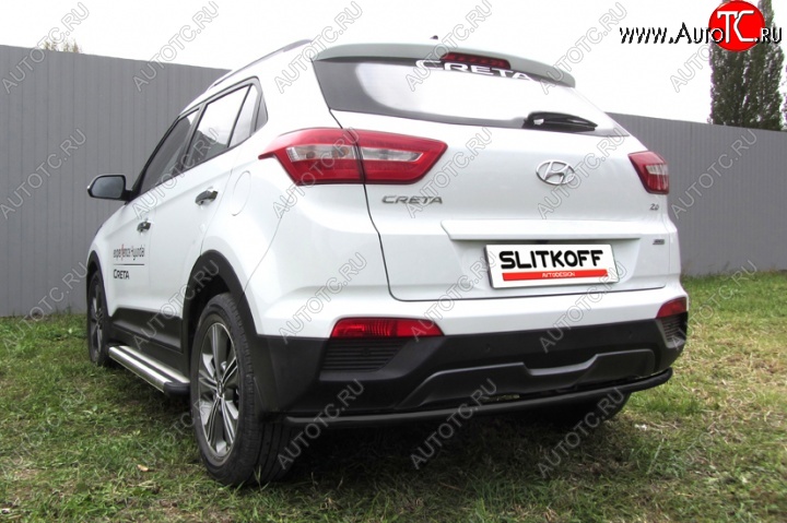 6 399 р. Защита заднего бампера из трубы d42 Slitkoff (радиусная) Hyundai Creta GS дорестайлинг (2015-2019) (Цвет: серебристый)  с доставкой в г. Пермь