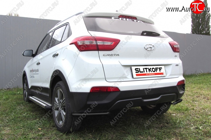 6 449 р. Защита заднего бампера из уголков d42 Slitkoff Hyundai Creta GS дорестайлинг (2015-2019) (Цвет: серебристый)  с доставкой в г. Пермь