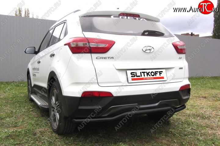 8 849 р. Защита заднего бампера из трубы d57 Slitkoff (сталь, скоба)  Hyundai Creta  GS (2015-2021) дорестайлинг, рестайлинг (Цвет: серебристый)  с доставкой в г. Пермь