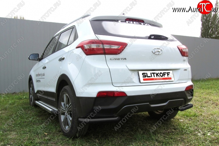 6 799 р. Защита заднего бампера из уголков d57 Slitkoff  Hyundai Creta  GS (2015-2021) дорестайлинг, рестайлинг (Цвет: серебристый)  с доставкой в г. Пермь