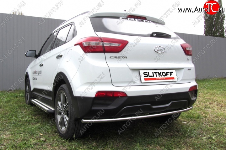 8 999 р. Защита заднего бампера из трубы диаметром 42 мм Slitkoff Hyundai Creta GS дорестайлинг (2015-2019) (Нержавейка, Полированная)  с доставкой в г. Пермь