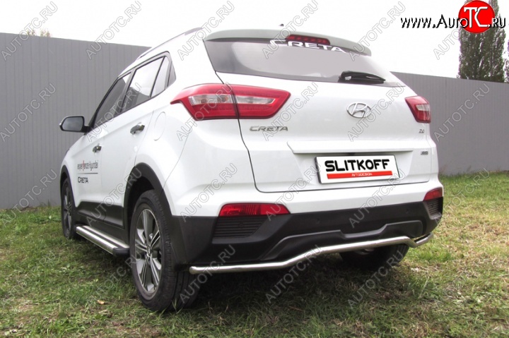 10 999 р. Защита заднего бампера из изогнутой трубы диаметром 42 мм Slitkoff  Hyundai Creta  GS (2015-2021) дорестайлинг, рестайлинг (Нержавейка, Полированная)  с доставкой в г. Пермь