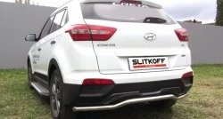 Защита заднего бампера из изогнутой трубы диаметром 57 мм Slitkoff (нержавейка) Hyundai Creta  GS (2015-2021) дорестайлинг, рестайлинг