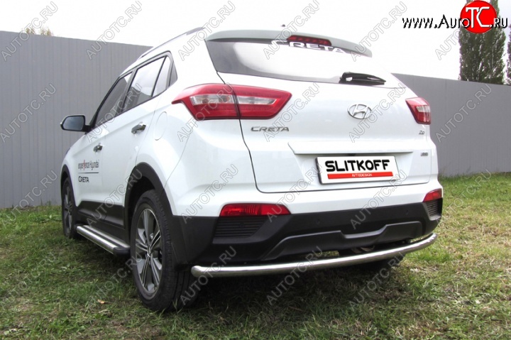 10 299 р. Защита заднего бампера из трубы диаметром 57 мм Slitkoff Hyundai Creta GS дорестайлинг (2015-2019) (Нержавейка, Полированная)  с доставкой в г. Пермь