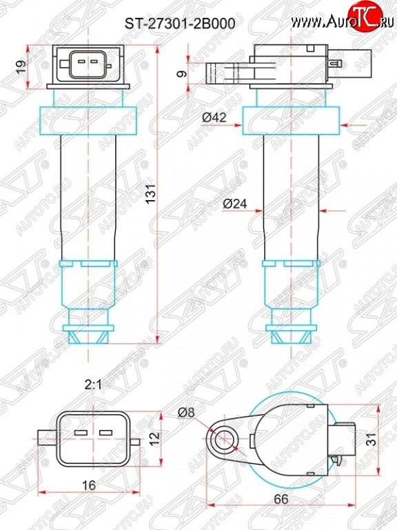 759 р. Катушка зажигания SAT  Hyundai Elantra  HD (2006-2011), KIA Cerato  2 TD (2008-2013)  с доставкой в г. Пермь