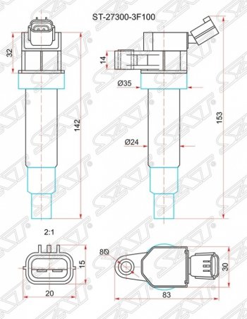 Катушка зажигания SAT Hyundai Equus (2009-2016), Hyundai Genesis ( BH,  DH) (2008-2017), Hyundai IX35  LM (2009-2018), KIA Cerato ( 2 TD,  3 YD) (2008-2016), KIA Optima  3 TF (2010-2016)