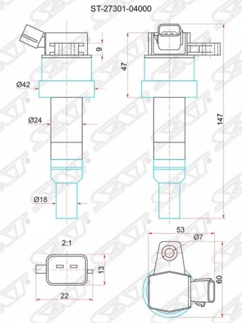 Катушка зажигания SAT Hyundai i10  PA (2007-2013), KIA Picanto ( 2 TA хэтчбэк 5 дв.,  2 TA хэтчбэк 3 дв.) (2011-2017)