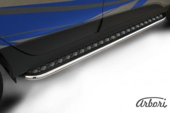 Защита штатных порогов с листом Arbori (нержавейка, алюминий, d57) Hyundai IX35 LM дорестайлинг (2009-2013)