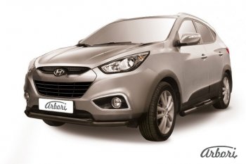 Защита переднего бампера Arbori (черная, 2 трубы d57 и 42 mm) Hyundai IX35  LM (2009-2018) дорестайлинг, рестайлинг