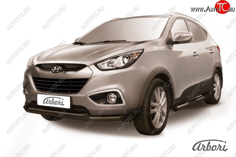 7 649 р. Защита переднего бампера Arbori (черная, 2 трубы d57 и 42 mm)  Hyundai IX35  LM (2009-2018) дорестайлинг, рестайлинг  с доставкой в г. Пермь