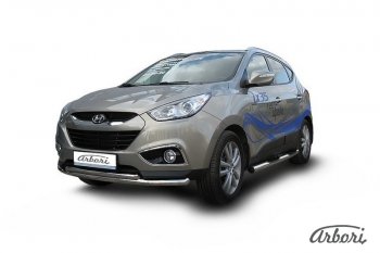 Защита переднего бампера Arbori (нержавейка, 2 трубы d57 и 42 mm) Hyundai IX35  LM (2009-2018) дорестайлинг, рестайлинг
