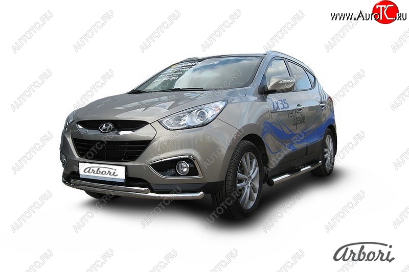 14 489 р. Защита переднего бампера Arbori (нержавейка, 2 трубы d57 и 42 mm)  Hyundai IX35  LM (2009-2018) дорестайлинг, рестайлинг  с доставкой в г. Пермь