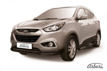 Защита переднего бампера Arbori (черная, 2 трубы d76 и 57 mm) Hyundai IX35  LM (2009-2018) дорестайлинг, рестайлинг