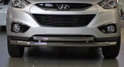 11 899 р. Двойная защита переднего бампера из труб диаметром 63 и 51 мм Petroil Tuning  Hyundai IX35  LM (2009-2018) дорестайлинг, рестайлинг (Нержавеющая полированная сталь)  с доставкой в г. Пермь. Увеличить фотографию 3