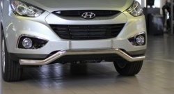 11 849 р. Фигурная защита переднего бампера диаметром 63 мм Petroil Tuning  Hyundai IX35  LM (2009-2018) дорестайлинг, рестайлинг (Нержавеющая полированная сталь)  с доставкой в г. Пермь. Увеличить фотографию 2