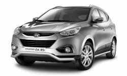 11 849 р. Фигурная защита переднего бампера диаметром 63 мм Petroil Tuning  Hyundai IX35  LM (2009-2018) дорестайлинг, рестайлинг (Нержавеющая полированная сталь)  с доставкой в г. Пермь. Увеличить фотографию 3
