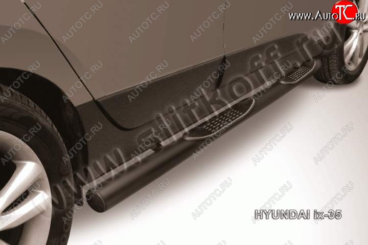 12 999 р. Защита порогов из трубы d76 Slitkoff (с проступью)  Hyundai IX35  LM (2009-2018) дорестайлинг, рестайлинг (Цвет: серебристый)  с доставкой в г. Пермь