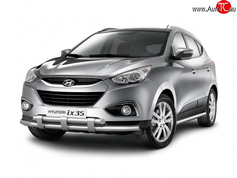 8 599 р. Защита порогов из круглой трубы диаметром 63 мм Petroil Tuning  Hyundai IX35  LM (2009-2018) дорестайлинг, рестайлинг (Нержавеющая полированная сталь)  с доставкой в г. Пермь