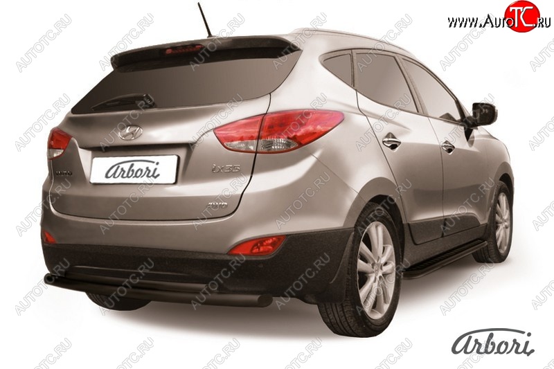 5 939 р. Защита заднего бампера Arbori (черная, 2 трубы d57 и 42 mm). Hyundai IX35 LM дорестайлинг (2009-2013)  с доставкой в г. Пермь