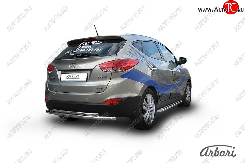 11 339 р. Защита заднего бампера Arbori (нержавейка, 2 трубы d57 и 42 mm). Hyundai IX35 LM дорестайлинг (2009-2013)  с доставкой в г. Пермь