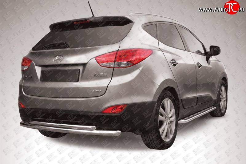 11 499 р. Двойная защита заднего бампера (d57 и 42 мм) Slitkoff  Hyundai IX35  LM (2009-2018) дорестайлинг, рестайлинг (нержавейка полированная)  с доставкой в г. Пермь