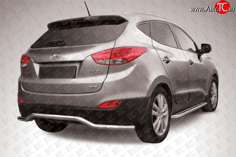 12 999 р. Защита заднего бампера из фигурной трубы диаметром 57 мм Slitkoff  Hyundai IX35  LM (2009-2018) дорестайлинг, рестайлинг (Нержавейка, Полированная)  с доставкой в г. Пермь