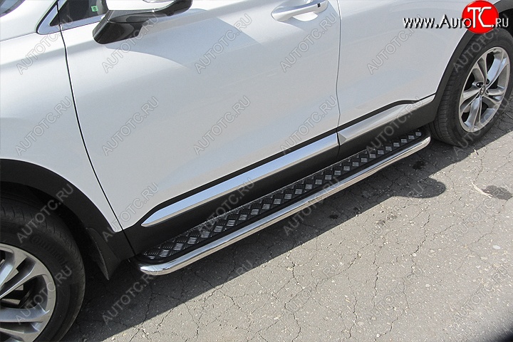 19 399 р. Защита порогов d57 с листом Slitkoff (нержавейка, с листом) Hyundai Santa Fe TM дорестайлинг (2018-2021)  с доставкой в г. Пермь