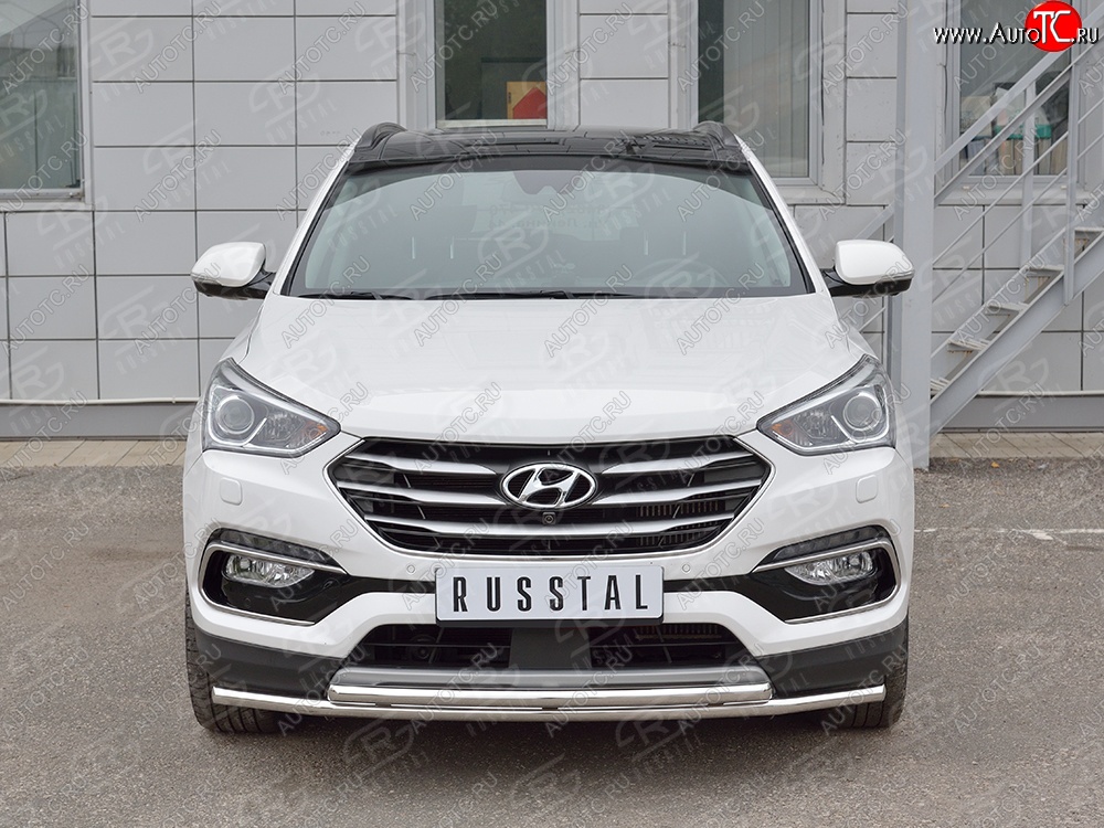 17 849 р. Защита переднего бампера (2 трубыØ42 мм, нержавейка) SLITKOFF  Hyundai Santa Fe  DM (2015-2019) рестайлинг  с доставкой в г. Пермь