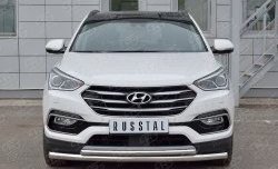Защита переднего бампера (2 трубыØ63 и 42 мм, нержавейка) SLITKOFF Hyundai Santa Fe  DM (2015-2019) рестайлинг