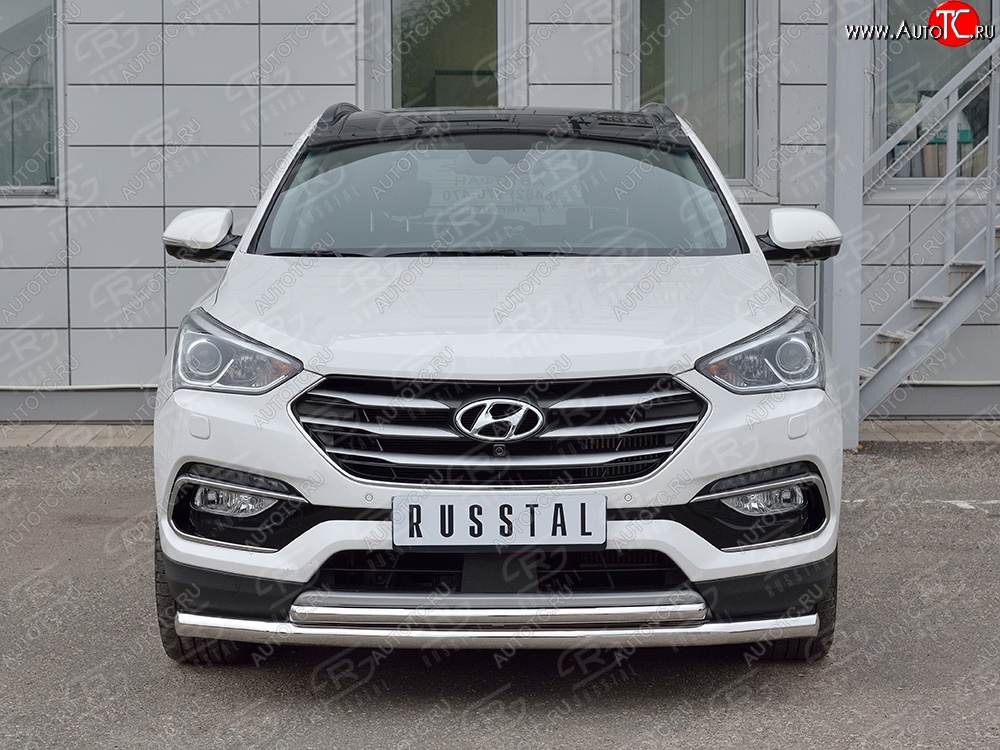 19 549 р. Защита переднего бампера (2 трубыØ63 и 42 мм, нержавейка) SLITKOFF  Hyundai Santa Fe  DM (2015-2019) рестайлинг  с доставкой в г. Пермь
