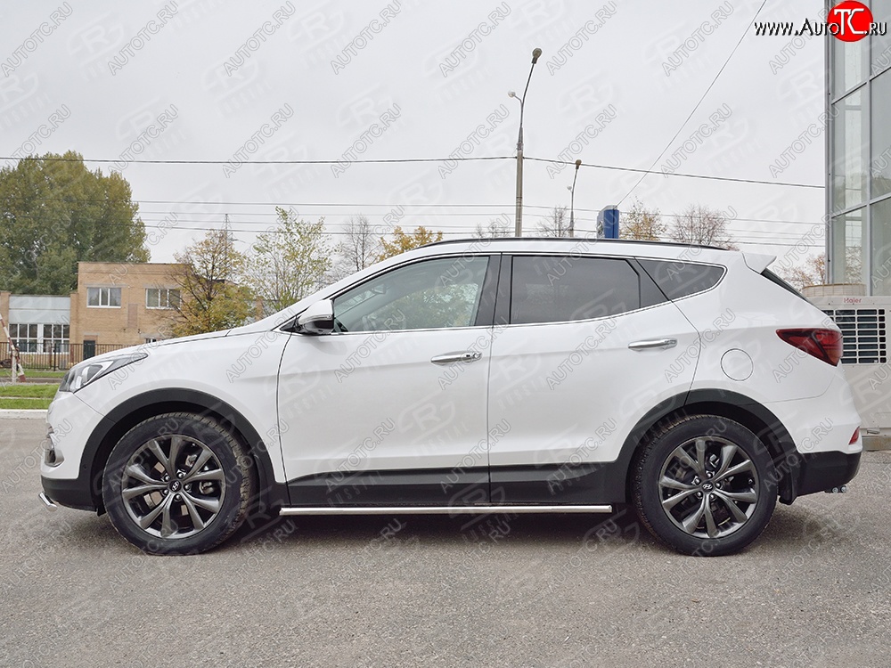 17 299 р. Защита порогов из круглой трубы диаметром 42 мм PREMIUM SLITKOFF  Hyundai Santa Fe  DM (2015-2019) рестайлинг  с доставкой в г. Пермь
