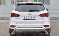 Защита заднего бампера (Ø63 мм волна под машину, нержавейка, PREMIUM) SLITKOFF Hyundai Santa Fe  DM (2015-2019) рестайлинг